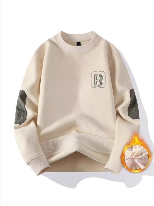 Férfi pulóver velúr fleece, vastag, japán retro stílus, hímzett betűk