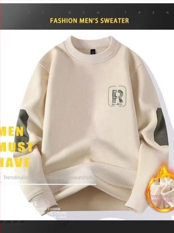 Férfi pulóver velúr fleece, vastag, japán retro stílus, hímzett betűk