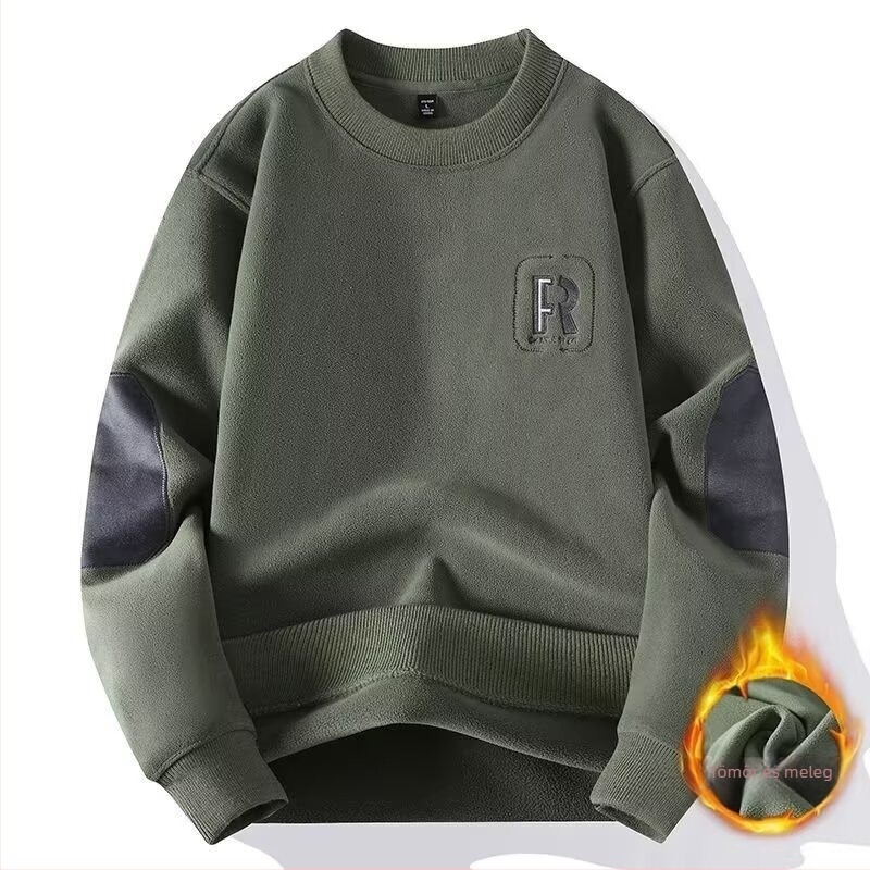 Férfi pulóver velúr fleece, vastag, japán retro stílus, hímzett betűk