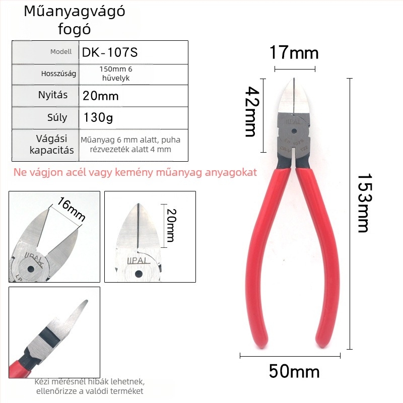 DK ipari diagonális vágófogó A05, Cr-V acél, masszív és tartós, súly 0,15 kg