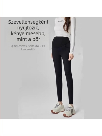 Kismama nadrág gyapjú-keverékből, hosszú, magas derék, has-támasz, fleece-bélés
