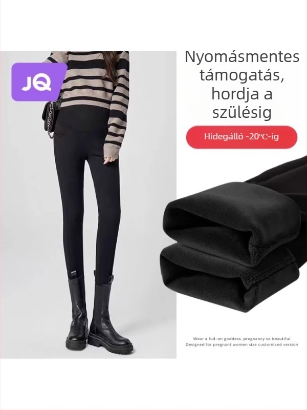 Kismama nadrág gyapjú-keverékből, hosszú, magas derék, has-támasz, fleece-bélés