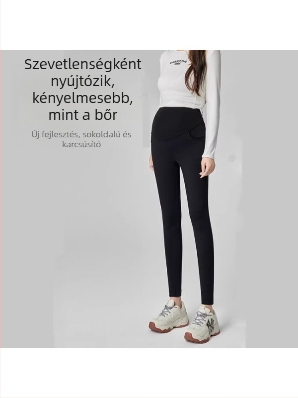 Kismama nadrág gyapjú-keverékből, hosszú, magas derék, has-támasz, fleece-bélés