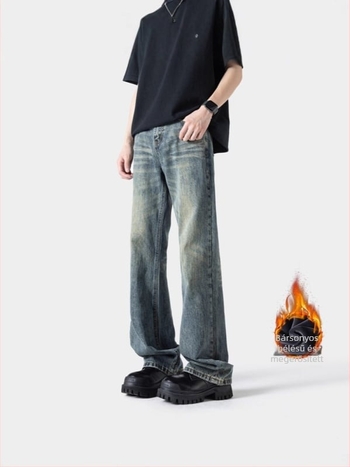 Denim nadrág – vintage stílus, Micro Flare, középmagas derék, cipzáras, téli, hétköznapi hosszú nadrág