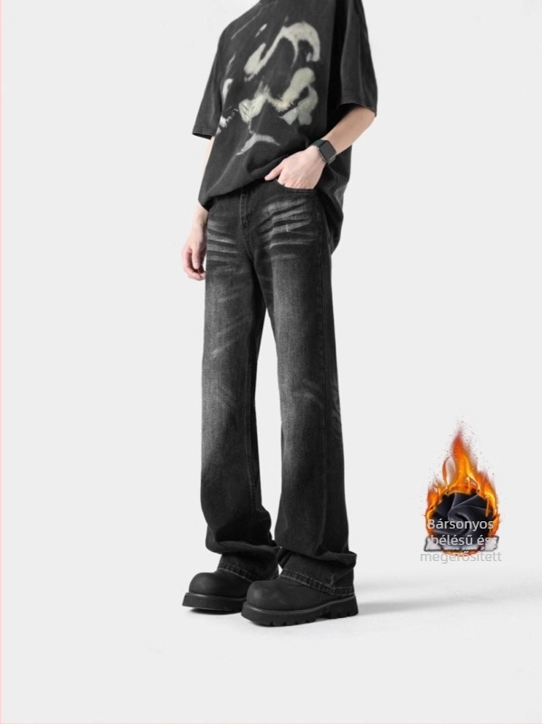 Denim nadrág – vintage stílus, Micro Flare, középmagas derék, cipzáras, téli, hétköznapi hosszú nadrág