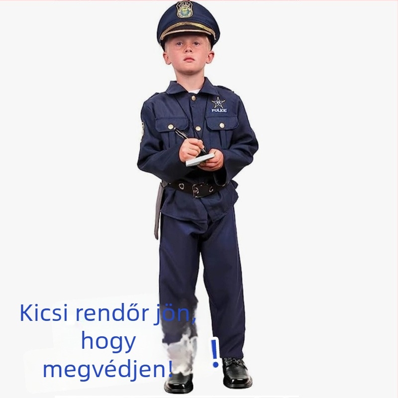 Gyermek rendőr cosplay jelmez – Poliészter munkaruházat, 3–8 éveseknek, Raktáron, 2024 tavasz