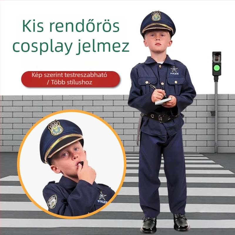 Gyermek rendőr cosplay jelmez – Poliészter munkaruházat, 3–8 éveseknek, Raktáron, 2024 tavasz