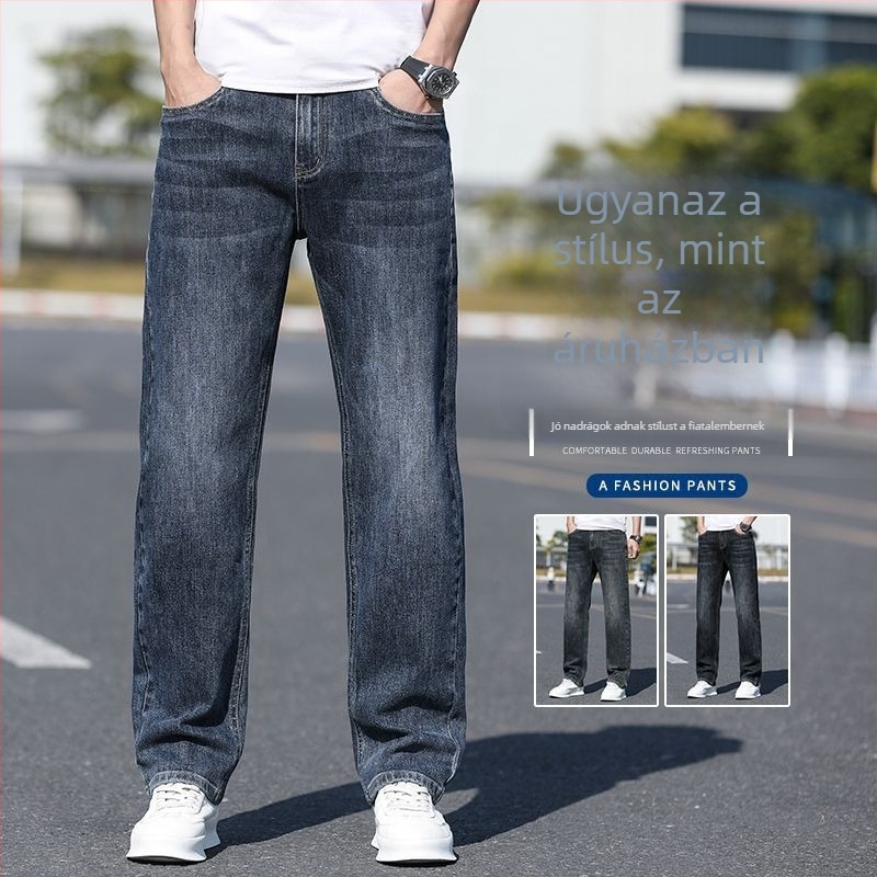 Férfi denim farmernadrág, egyenes szabású, középső derék, cipzáras, mosott