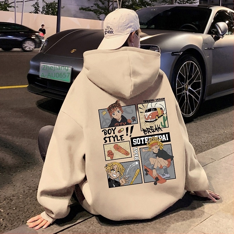 Pulóver/Sweatshirt – Amerikai retro stílusú kapucnis, laza szabás, 65% pamut / 35% poliészter