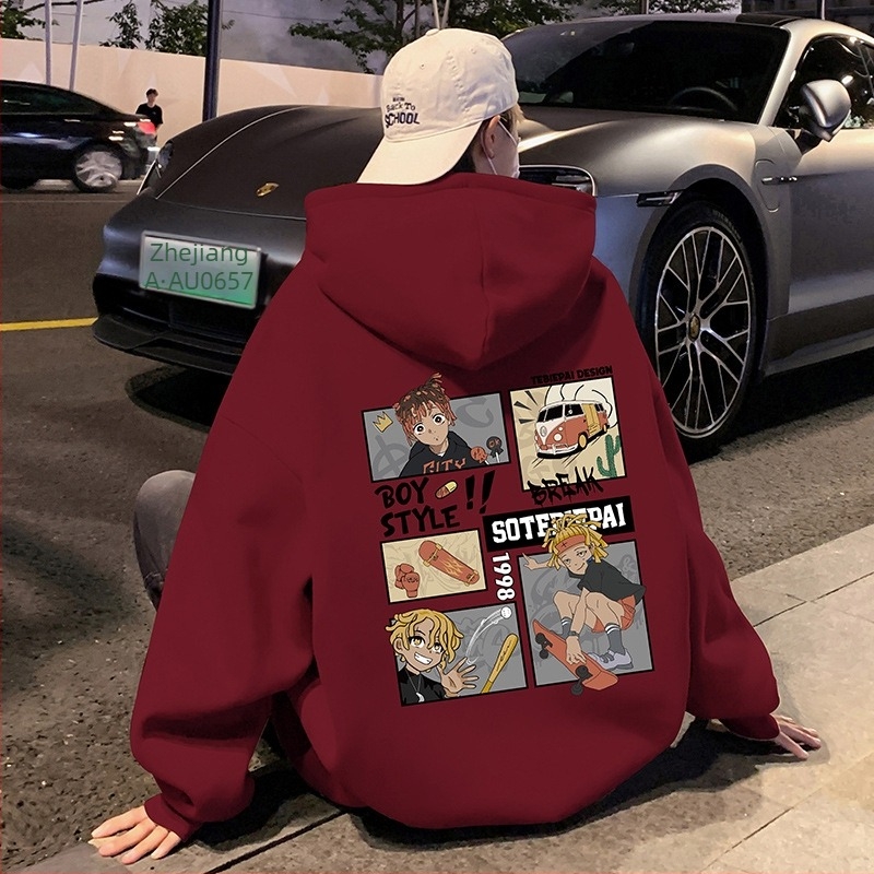 Pulóver/Sweatshirt – Amerikai retro stílusú kapucnis, laza szabás, 65% pamut / 35% poliészter