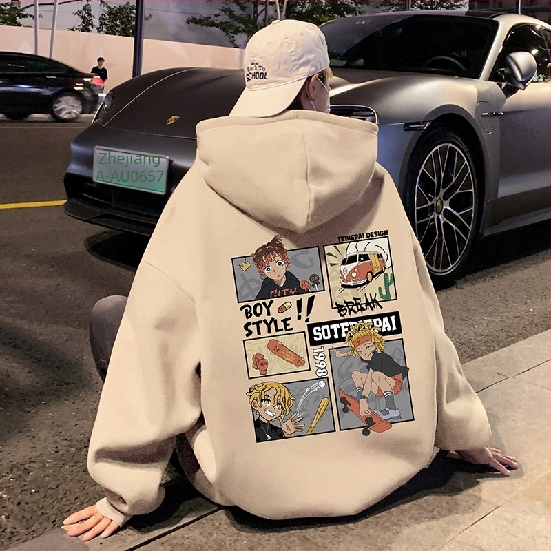 Pulóver/Sweatshirt – Amerikai retro stílusú kapucnis, laza szabás, 65% pamut / 35% poliészter