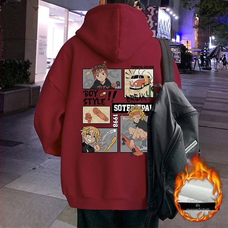Pulóver/Sweatshirt – Amerikai retro stílusú kapucnis, laza szabás, 65% pamut / 35% poliészter