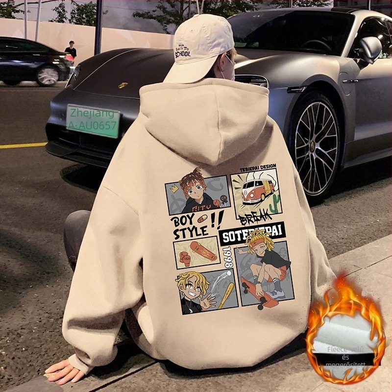 Pulóver/Sweatshirt – Amerikai retro stílusú kapucnis, laza szabás, 65% pamut / 35% poliészter