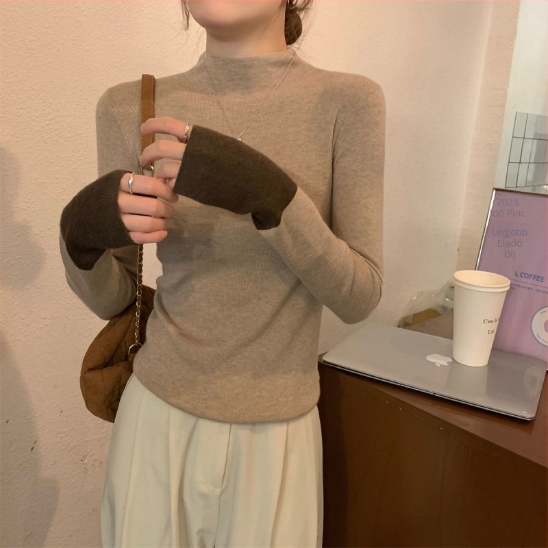 Viszkóz pulóver – karcsú szabás, V-nyakú, hosszú ujjú, normál hossz, japán-koreai casual stílus