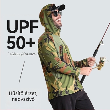 Kültéri szélvédő dzseki horgászathoz, kamuflált mintával, UPF50 UV védelem, gyorsan száradó, légáteresztő