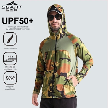 Kültéri szélvédő dzseki horgászathoz, kamuflált mintával, UPF50 UV védelem, gyorsan száradó, légáteresztő