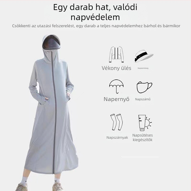 Hosszú kapucnis kültéri szélkabát Nylonanyagból, UPF50+ UV védelem, gyorsan száradó és lélegző
