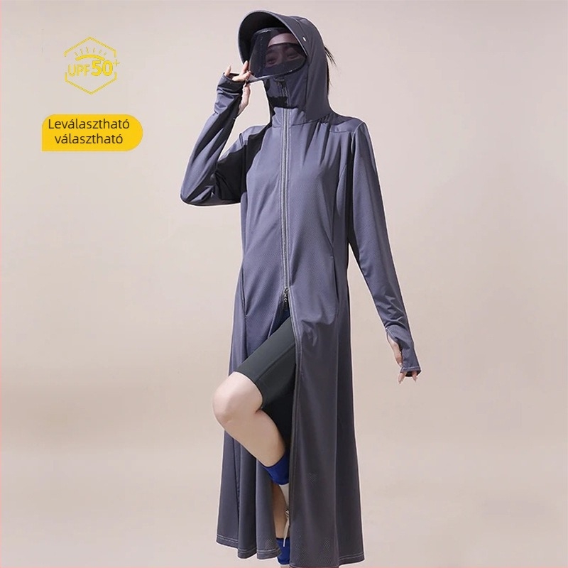 Hosszú kapucnis kültéri szélkabát Nylonanyagból, UPF50+ UV védelem, gyorsan száradó és lélegző