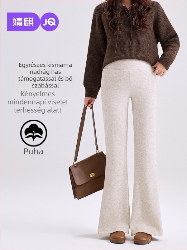 Kismama hosszú nadrág fleece béléssel, vastag meleg poliészter (70–80%), magas derék, laza fazon