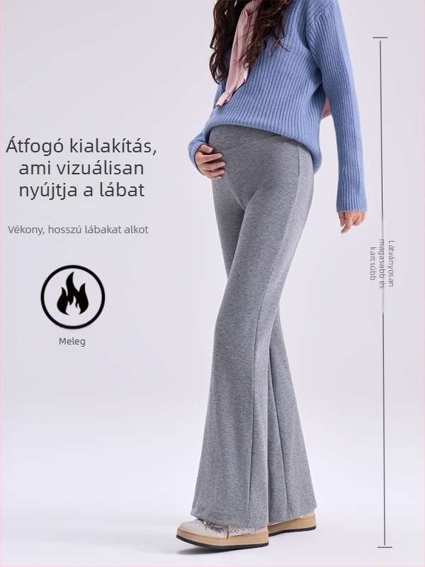 Kismama hosszú nadrág fleece béléssel, vastag meleg poliészter (70–80%), magas derék, laza fazon