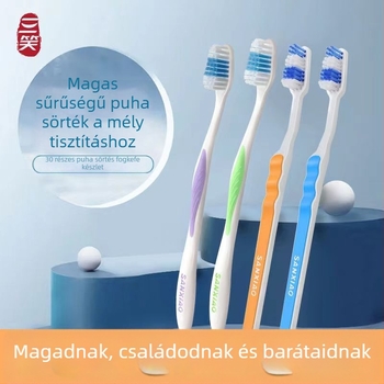 Three Laughs felnőtt manual fogkefe kettős kemény és puha sörtékkel, hullámvonalas ívű kialakítás, egyedi csomagolás, interdentális tisztításra