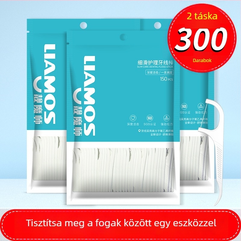 Dental floss pick – Pretty Magician, egyszer használatos, PS fogantyú, szál polietilén magas molekulatömegű, 100–200 db/csomag, 150 csomag a dobozban
