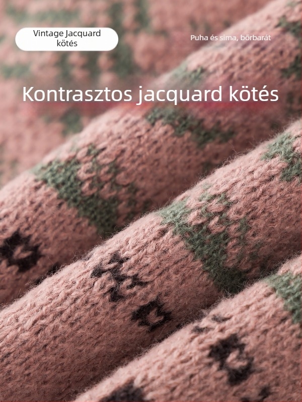 Kötött kardigán jacquard textúrával, laza szabás, álló gallér, hosszú ujjú, 100% poliészter