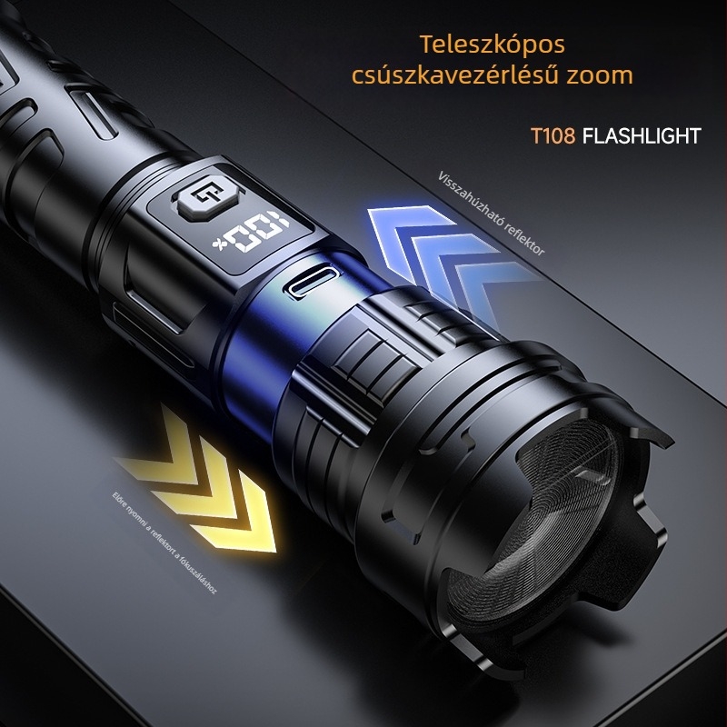Újratölthető LED zseblámpa kézi tekerőgenerátorral, 5W, 800mAh akkumulátor, zoomos fénysugár 100–200 m-ig, hordozható kültéri és otthoni használatra