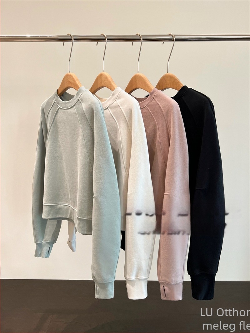 Női fleece-lével bélelt vastag pulóver felső, kerek nyakú, hosszú ujjú, 70–80% pamut