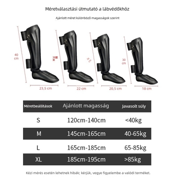 Muay Thai, Sanda és boksz lábszárvédő cipővel — PU, magas habos töltés, függőleges stílus, professzionális védőfelszerelés