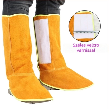 Tehénbőrből készült lábvédő hegesztéshez – hőszigetelt, kétszeres rétegű tehénbőr, lábvédő a hegesztőknek, megerősített hegesztő védelem