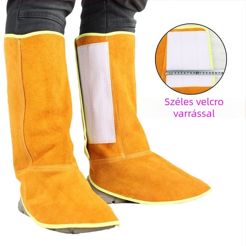 Tehénbőrből készült lábvédő hegesztéshez – hőszigetelt, kétszeres rétegű tehénbőr, lábvédő a hegesztőknek, megerősített hegesztő védelem