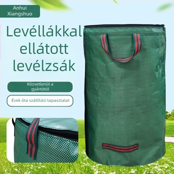 Kertgyűjtő zsák fedővel, vízálló műanyagból, 120–500 L kapacitású, környezetbarát, kerti hulladék gyűjtésére