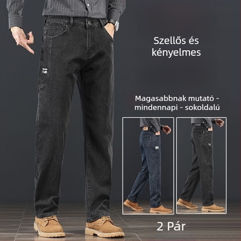Férfi denim nadrág - egyenes szabás, enyhe nyújthatóság, középmagas derék, cipzáras zárás, hosszú nadrág