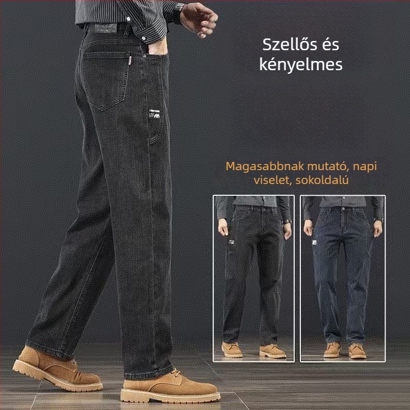 Férfi denim nadrág - egyenes szabás, enyhe nyújthatóság, középmagas derék, cipzáras zárás, hosszú nadrág