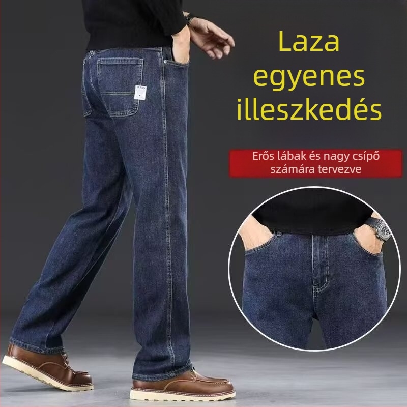 Farmernadrág egyenes szabású, középmagasságú derékrész, zipzáras, mosott felülettel