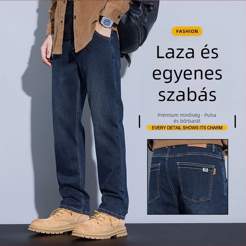Férfi denimnadrág – egyenes szabás, enyhe rugalmasság, középső derék, cipzár, enzimes mosás