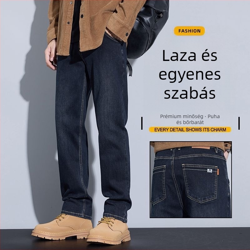 Férfi denimnadrág – egyenes szabás, enyhe rugalmasság, középső derék, cipzár, enzimes mosás
