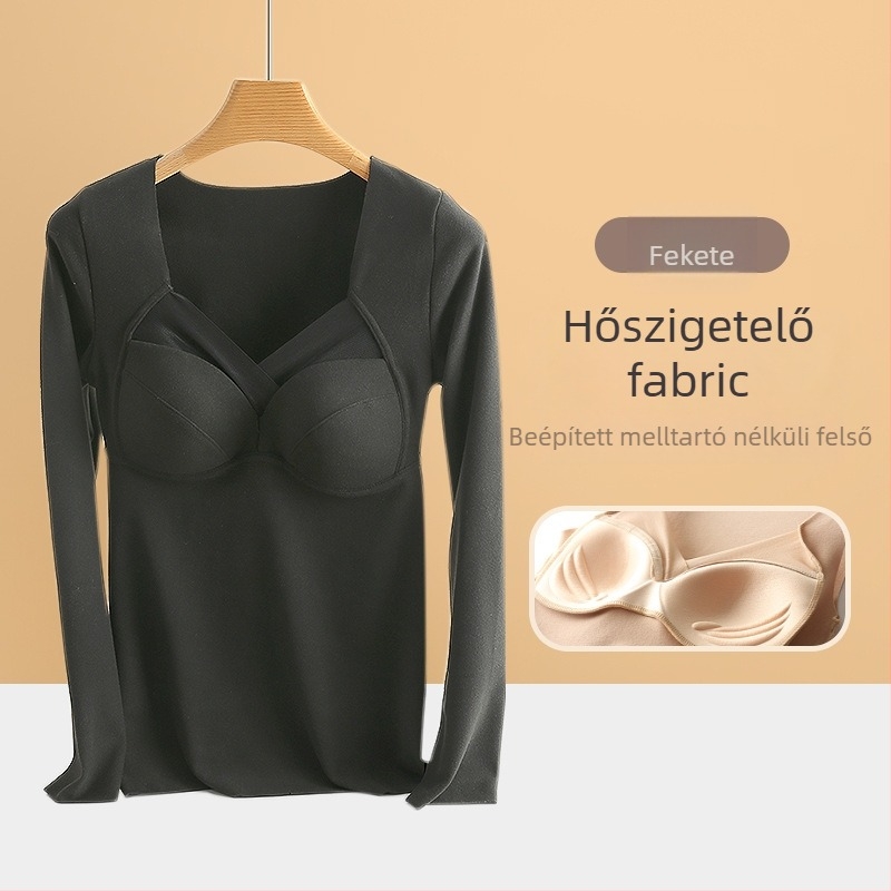 Női termosz alapréteg felső mellkas párnával, V-nyakú, hosszú ujjú, De Velvet akril anyag, rendkívül vastag anyag
