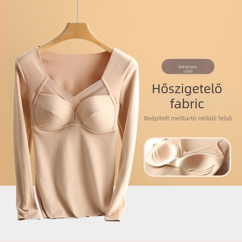 Női termosz alapréteg felső mellkas párnával, V-nyakú, hosszú ujjú, De Velvet akril anyag, rendkívül vastag anyag