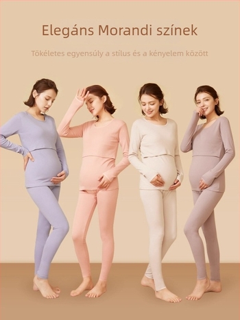 Pamut kismama pizsama készlet, két darabos, kerek nyak, hosszú ujjú, bő szabás, terhesség és szoptatás