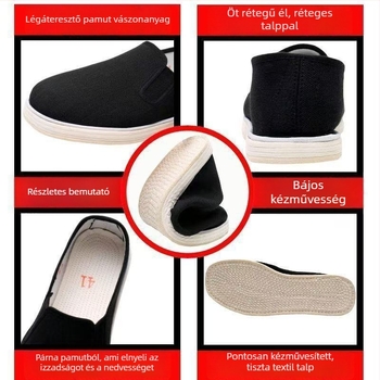 Férfi vászoncipő több rétegű talppal – pamut felsőrész, kerek orr, lélegző, lapos talp