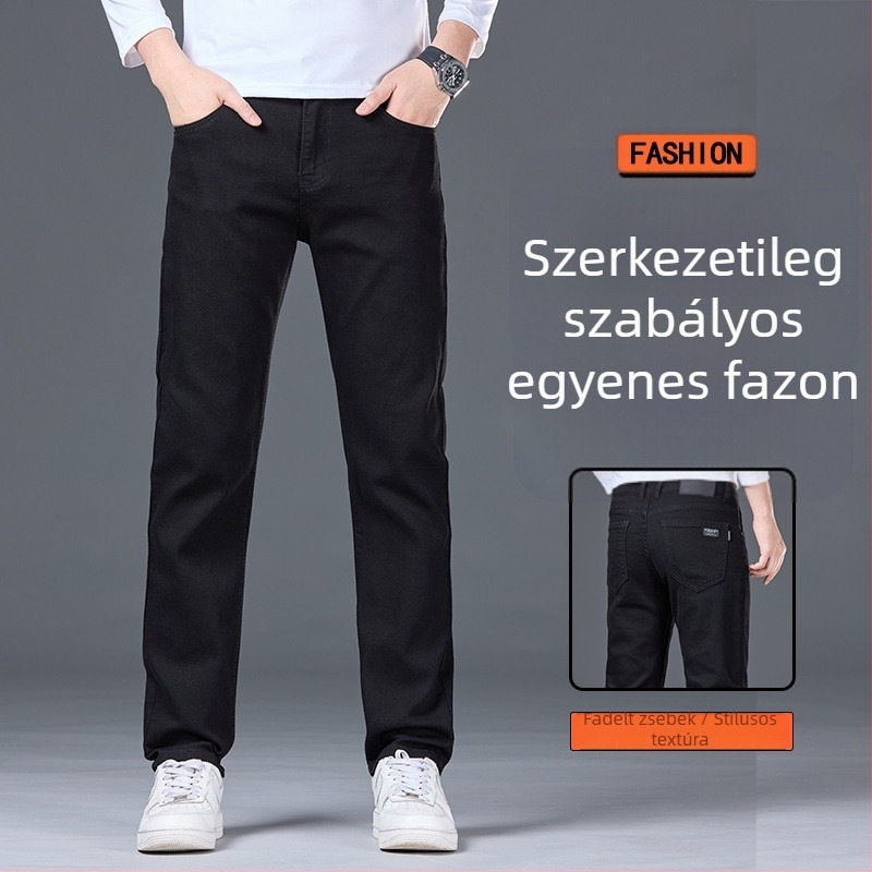 Férfi téli farmernadrág fleece-béléssel, egyenes szabás, középmagas derék, cipzár, összetétel: 70% pamut / 28% poliészter / 2% elasztán