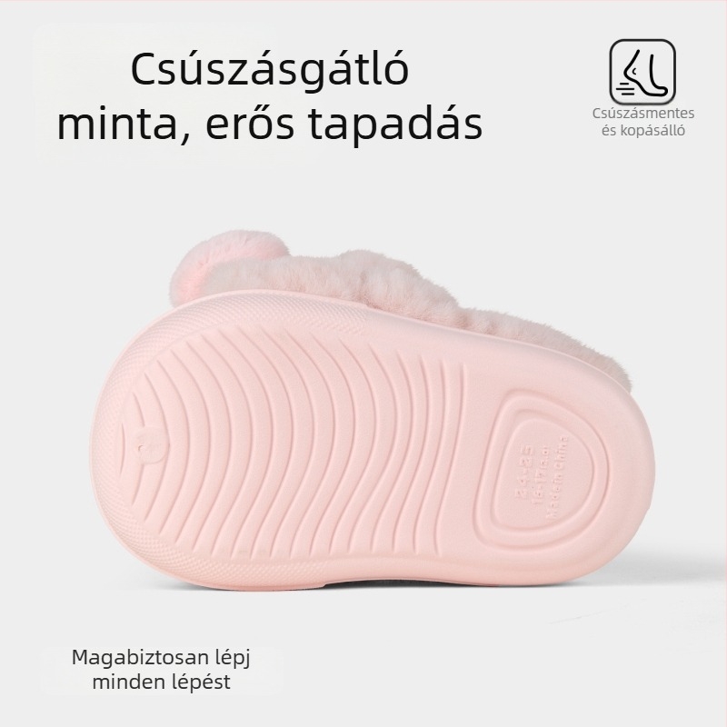 Gyerekeknek készült pamut papucs otthonra, fleece felső rész, EVA talp, Cartoon mintázat, viselési mód: bootie/papucs