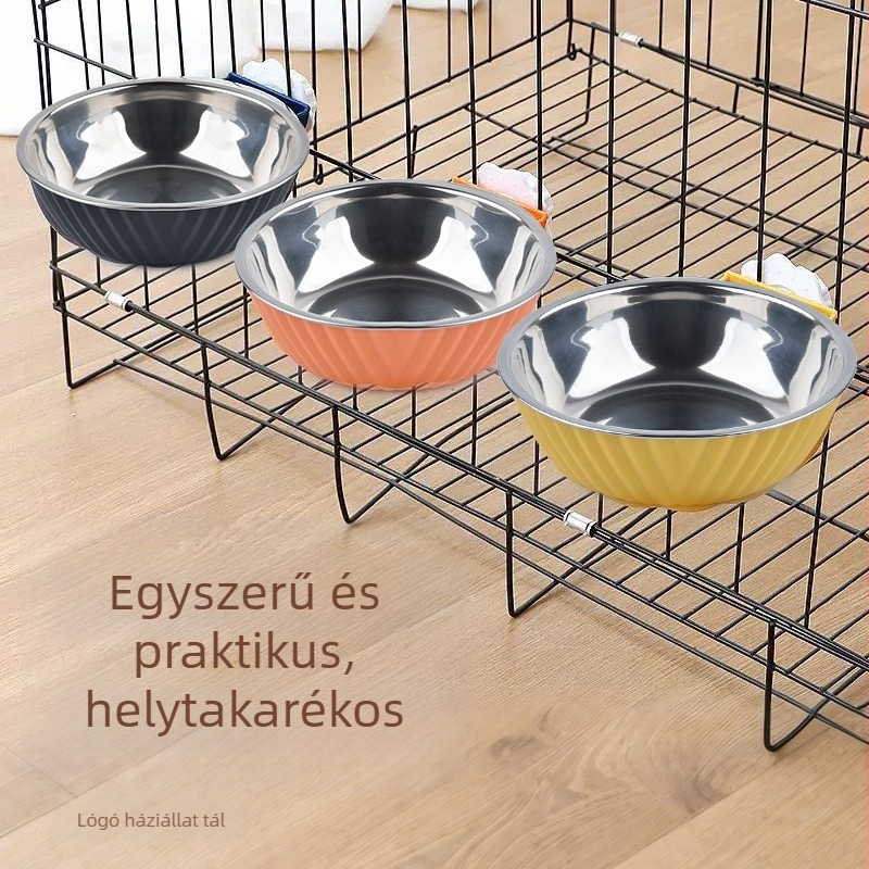 Felfüggeszthető etető- és itatótál macskáknak, kör alakú, anyag: PP + 201 rozsdamentes acél