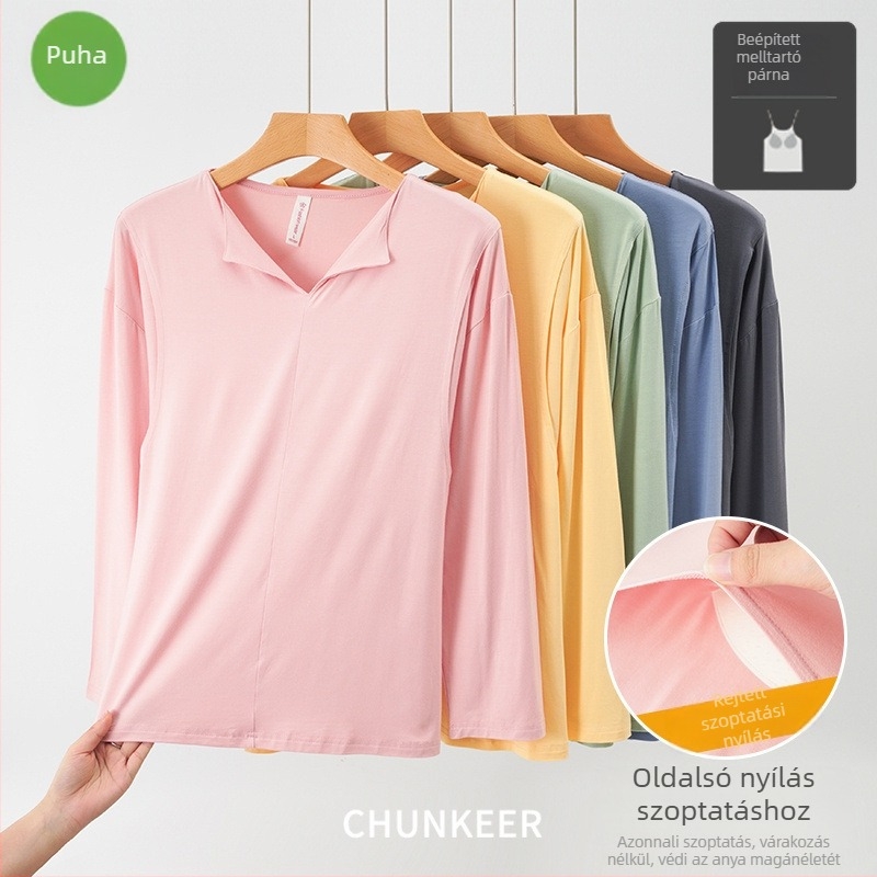 Modal szoptatós felső mellkasbetéttel, hosszú ujjú, V-nyakú, 95% viszkóz 5% spandex