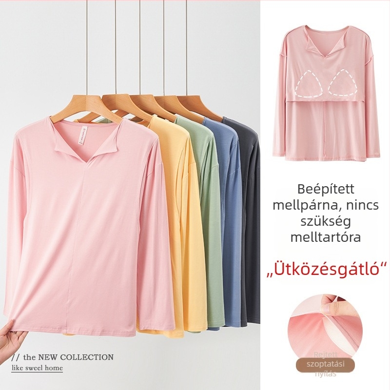 Modal szoptatós felső mellkasbetéttel, hosszú ujjú, V-nyakú, 95% viszkóz 5% spandex