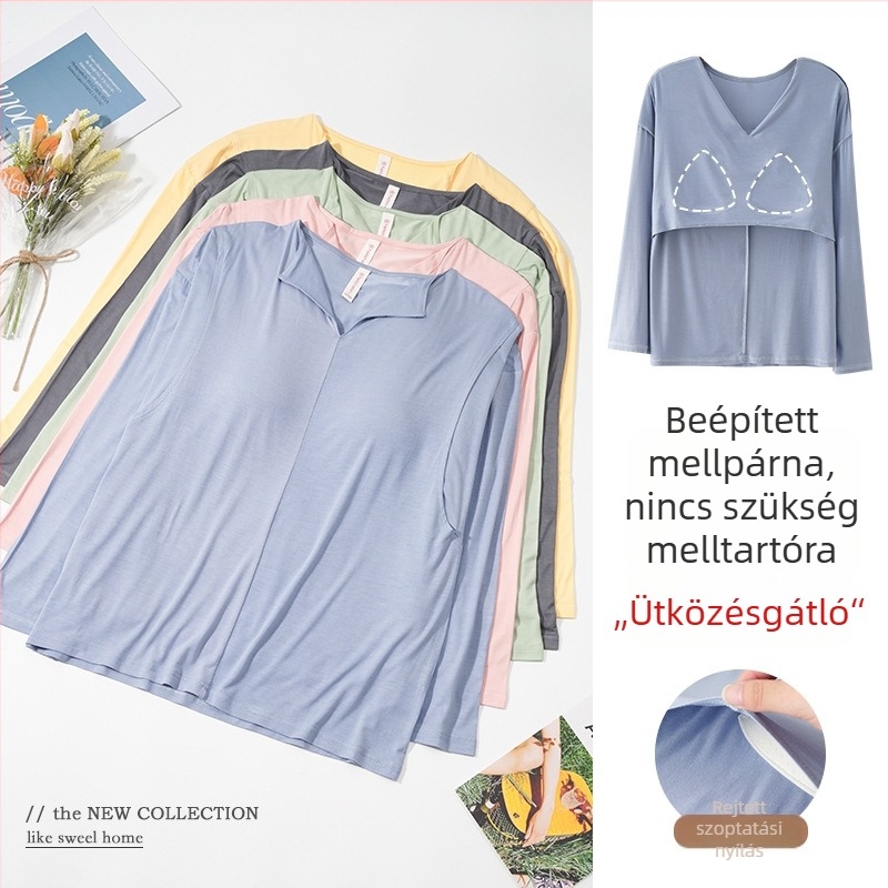 Modal szoptatós felső mellkasbetéttel, hosszú ujjú, V-nyakú, 95% viszkóz 5% spandex