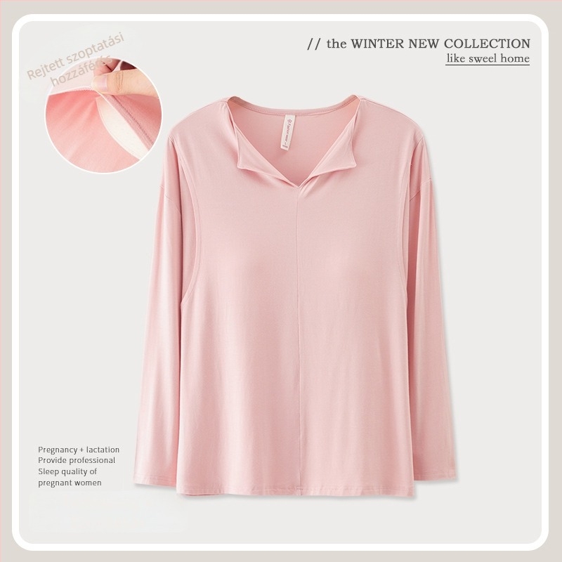 Modal szoptatós felső mellkasbetéttel, hosszú ujjú, V-nyakú, 95% viszkóz 5% spandex