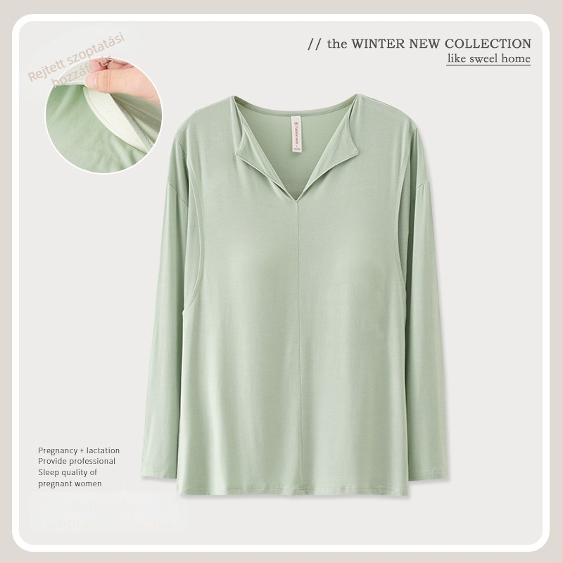 Modal szoptatós felső mellkasbetéttel, hosszú ujjú, V-nyakú, 95% viszkóz 5% spandex